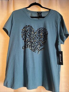 Women’s Delicious Teal Tee with Leopard Heart and Gold Script
